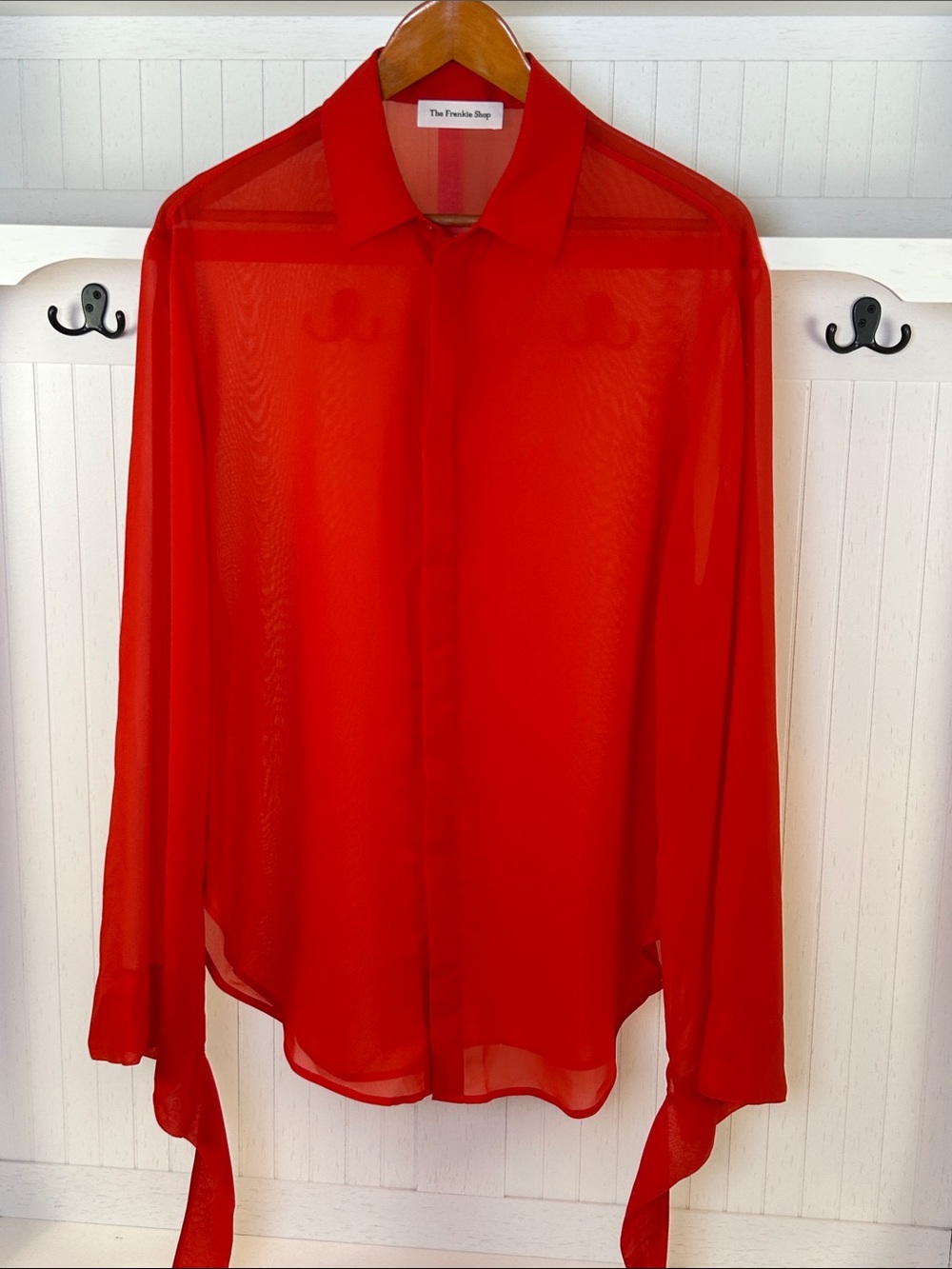 The Frankie Shop Verlin Red Sheer Chiffon Tie Cuff Shirt M